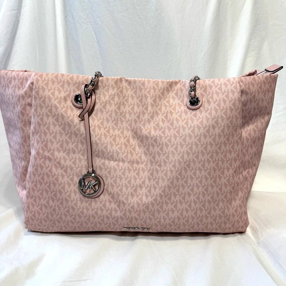 Michael Kors Georgia Large Top Zip Tote Bag Signature Print Canvas Smokey Pink - Picture 2 of 15